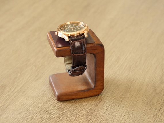 Wooden Watch Stand Leather Top, Unisex Solid Wood Watch Holder, Desk, Dresser, Nightstand Display