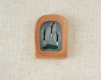 Handcrafted Wooden Half Arch Wall Decor Picture Frame, Rustic Vintage Home Decor, Three Trees