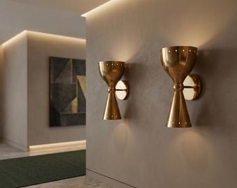 Handmade Solid Brass Wall Sconce – Mid-Century Modern Perforated Cone Lamp | Home Decor Lighting