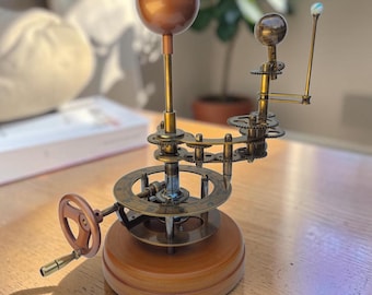 Brass Orrery Solar System Model, Mechanical Planetarium, Vintage Astronomy Desk Decor, Rosewood Base, Home Decor