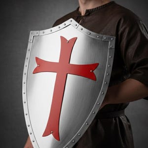 Templar Knight Shield | Medieval Crusader Steel Shield | Red Armor Wall Decor | LARP Cosplay Gift image 1