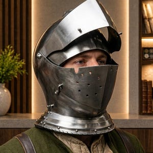 Casque rapproché médiéval fabriqué à la main - Heaume de chevalier en acier - Casque gothique intégral pour collectionneur