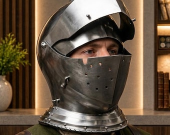 Handcrafted Medieval Close Helmet – Steel Knight Armor Helm – Full Face Gothic Helmet for Collectors