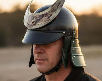 Handmade Steel Samurai Helmet with Crescent Crest – Medieval Kabuto Armor Replica-Warrior Costume & Home Decor