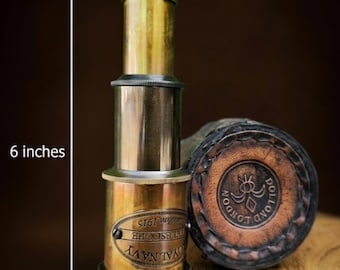 Custom Engraved Brass Telescope with Leather Case – Nautical Maritime Gift – Antique Finish Spyglass