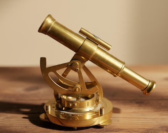 Personalized Brass Alidade Telescope with Compass 5” – Gold Finish, Nautical Instrument, Desk Decor Gift