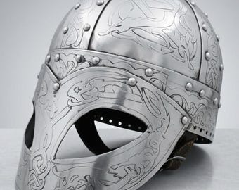 Viking Spectacle Helmet Steel | Norse Warrior Armor Replica | Medieval Helmet for LARP, Cosplay | Etched Design Collectible