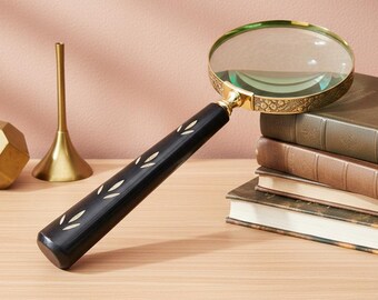 Handmade Engraved Design Solid Brass High Power Magnifying Glass | Gift For Him & Collector's Gift