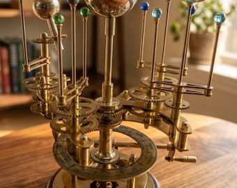 Handmade Brass Orrery Solar System Model, Gold Finish, Mechanical Planetarium, Vintage Astronomy Desk Decor