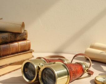 Personalisierte Messing Fernglas mit Ledergriff | Vintage Opernglas | Geschenk für Ihn mit Gravur