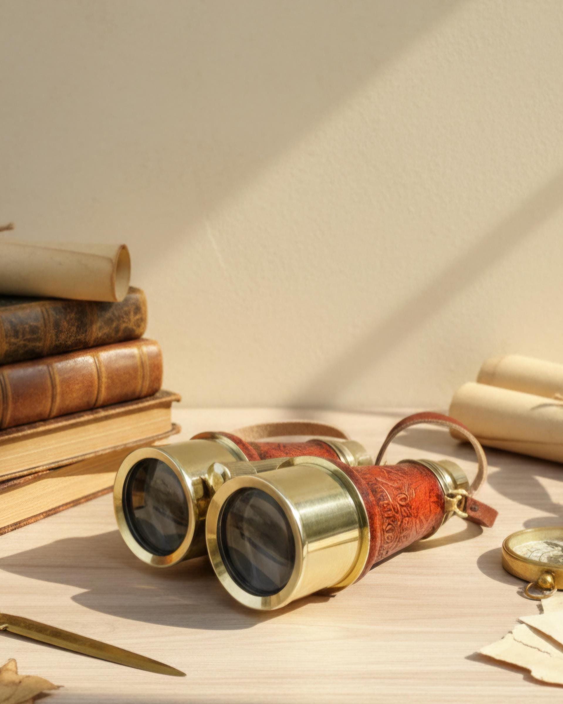 Handmade Personalized Brass Binoculars with Leather Grip Vintage Opera Glasses Engraved Gift For Him