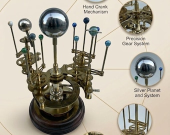 Handmade Brass Orrery Solar System Model, Gold Finish, Vintage Astronomy Desk Decor