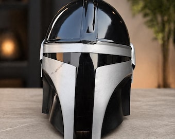Handcrafted Black Mandalorian Helmet, Metal Cosplay Armor, Warrior Helmet, Medieval Collectible, Gift for Him”