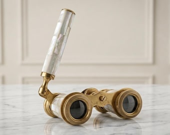 Personalized Brass Opera Glasses, Mother of Pearl Inlay Binoculars, Vintage Theater Style