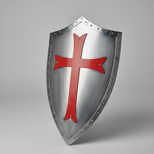 Templar Knight Shield | Medieval Crusader Steel Shield | Red Armor Wall Decor | LARP Cosplay Gift image 9
