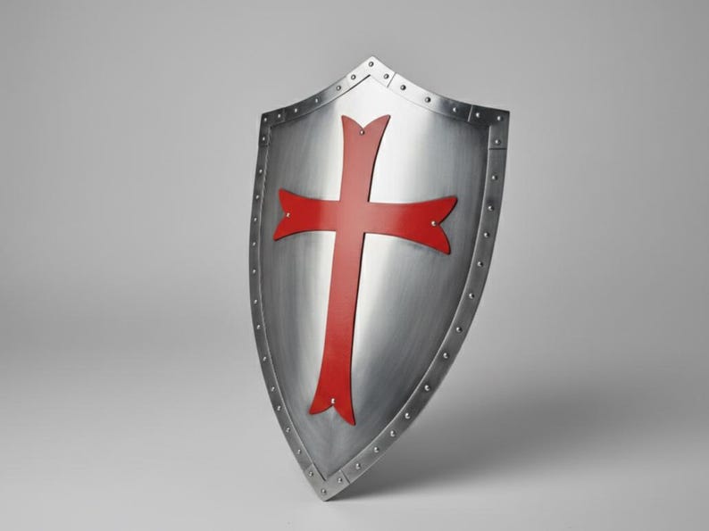 Templar Knight Shield | Medieval Crusader Steel Shield | Red Armor Wall Decor | LARP Cosplay Gift image 9