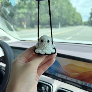Crochet Glowing Ghost Car Charm: Handmade Halloween Decor