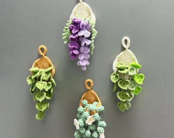 Imán de nevera con planta de ganchillo, planta colgante de ganchillo con cesta en forma de gota de agua, decoración de pared hecha a mano, decoración bohemia para el hogar, el coche y la oficina.