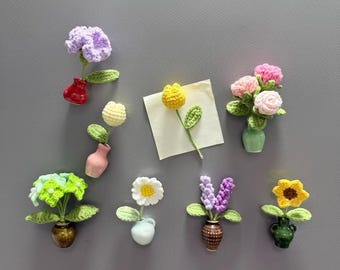 Gehaakte bloemenvaas koelkastmagneet, schattige bloemen keukendecor, handgemaakte mini keramische vaasmagneet, uniek housewarmingcadeau