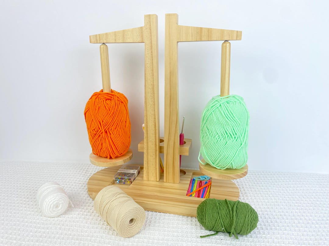 Crochet Spindle Rack Yarn Holder Spinner for Crocheting - Magnetic Wooden Yarn Rack ...