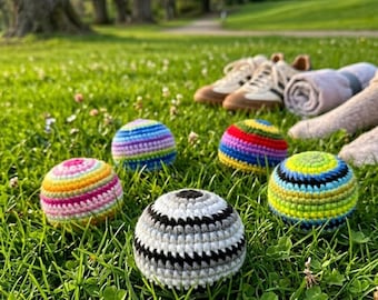 Handmade Crochet Footbag, Soft Juggling Ball, Boho Kick Ball, Outdoor Game, Stress Relief Toy for Kids & Adults