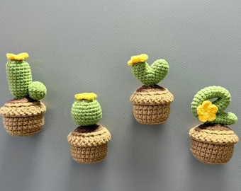 Juego de imanes de nevera con forma de cactus de ganchillo, imanes de plantas hechos a mano con forma de letra, decoración de cocina bohemia, regalo de inauguración para amantes de las plantas.