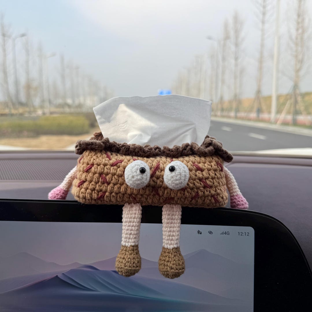 Googly-eye Car Tissue Box Cover - Handmade Crochet Funny Dashboard ...
