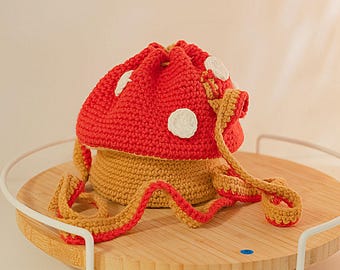 Mushroom Bag Crochet Kit for Beginners, Easy DIY Craft Project with Video Tutorial, Gift for Women & Crochet Lover