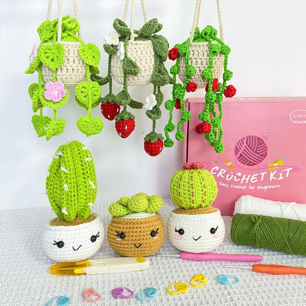 Crochet Plant Kit for Beginners, DIY Hanging & Potted Plants, Easy Handmade Craft Project