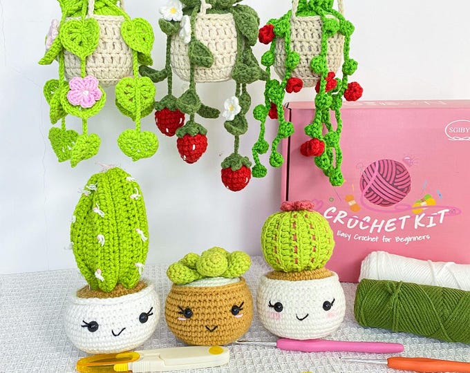 Crochet Plant Kit for Beginners, DIY Hanging & Potted Plants, Easy Handmade Craft Project