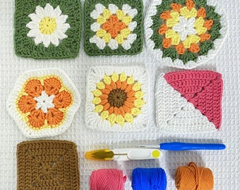 Granny Square Crochet Kit for Advanced Beginners, Knitting Kit with Video Tutorials, DIY Craft Project
