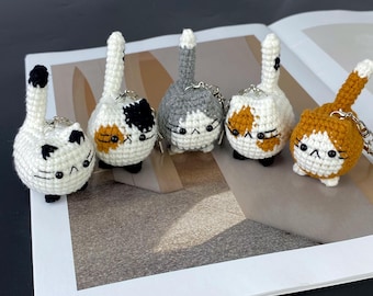 Chaveiro de gato de crochê, mini enfeites amigurumi fofos, presente para mulheres