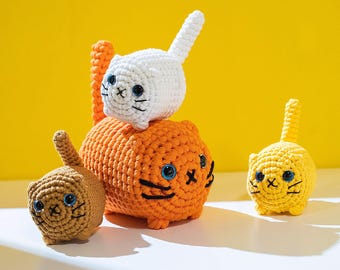 Kit de gato a crochet para principiantes, familia de gatos amigurumi DIY, proyecto de manualidades fácil