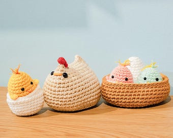 Kit de ganchillo para principiantes: Familia de pollitos, kit de ganchillo de animales amigurumi para hacer tú mismo, proyecto de manualidades fácil
