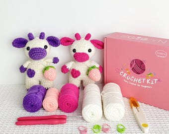 Erdbeer Kuh Häkelset für Anfänger, Amigurumi DIY Projekt