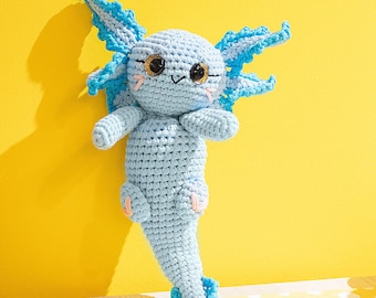 Kit de ganchillo de ajolote grande para principiantes: amigurumi fácil de hacer con videotutorial. Ideal para amantes de las manualidades, adolescentes y decoración kawaii para habitaciones.