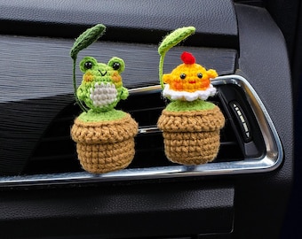 Gehäkelte Auto Lüftungsklappe, Mini Topf Frosch, Küken, Hase, entzückende handgemachte Auto Dekoration
