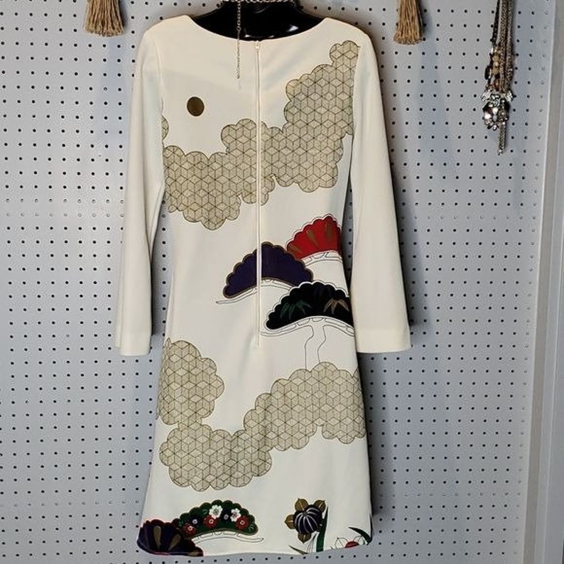 Vintage Alfred Shaheen MCM Japanese Print Fitted Dress, Sz 10, Rare 60s 70s image 4