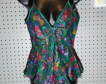 Victoria's Secret Vintage Gold Label Green Satin Floral Nightie Teddy, New!