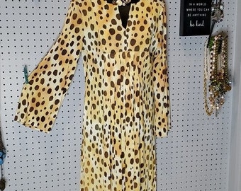 Vintage Leopard Print Polyester Maxi Dress, Sz Large, READ FOR FLAWS!