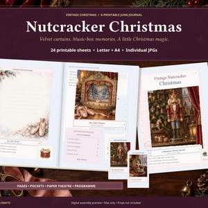 Vintage Nutcracker Christmas Junk Journal Kit: 24 Printable Sheets, Theatre Gatefold, Programme & Tickets
