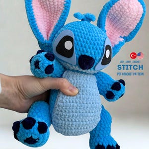 Crochet pattern rus, eng, tur Stitch PDf blue alien