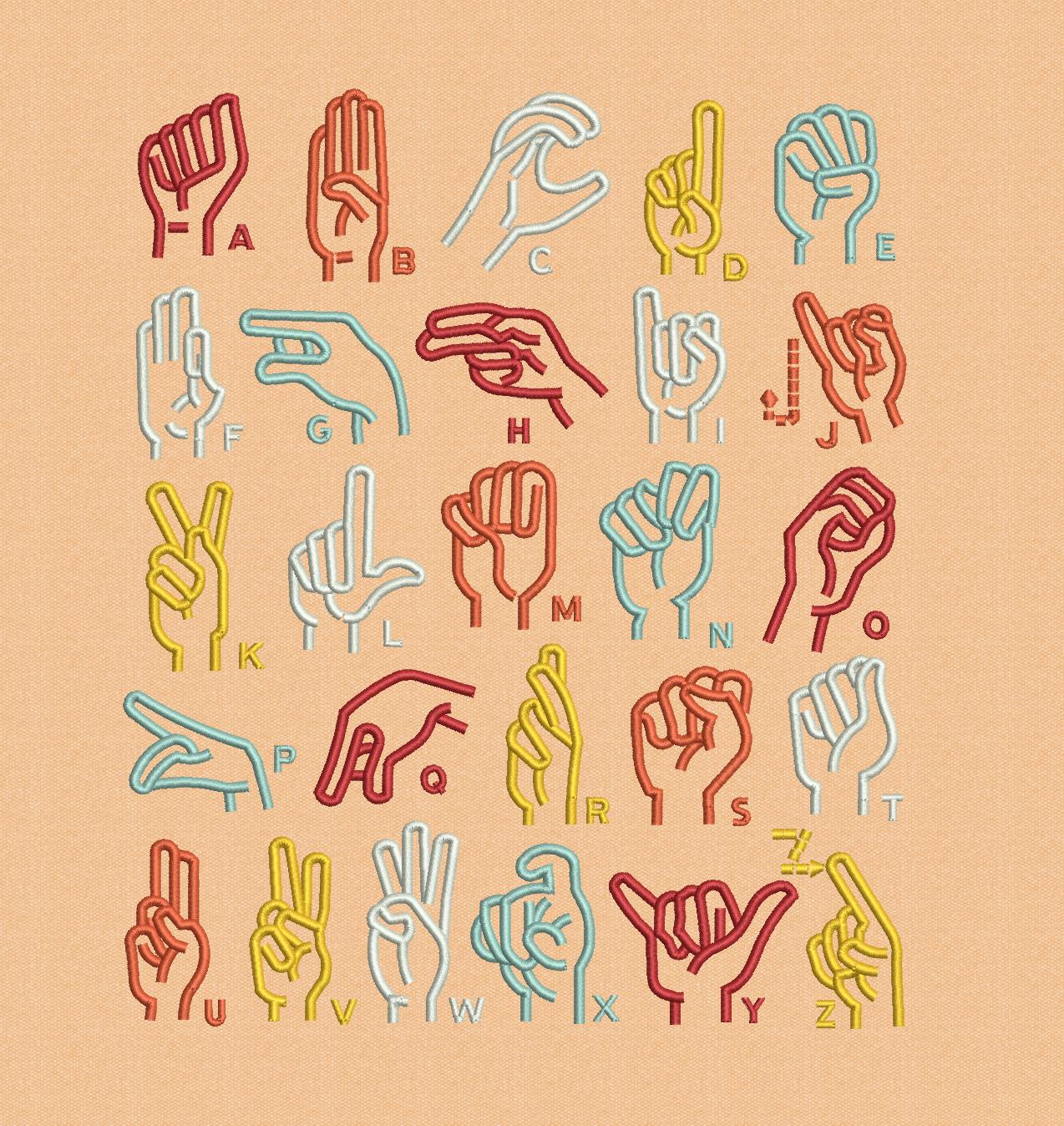 Sign Language Machine Embroidery Designs ASL Alphabet Embroidery Design - American Sign Language Machine ...