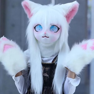 Fursuit Head - Cosplay Maske Kigurumi Tierkostüm Basis | Katze Hase Biest Puppe Kopfbedeckung für Halloween & Convention