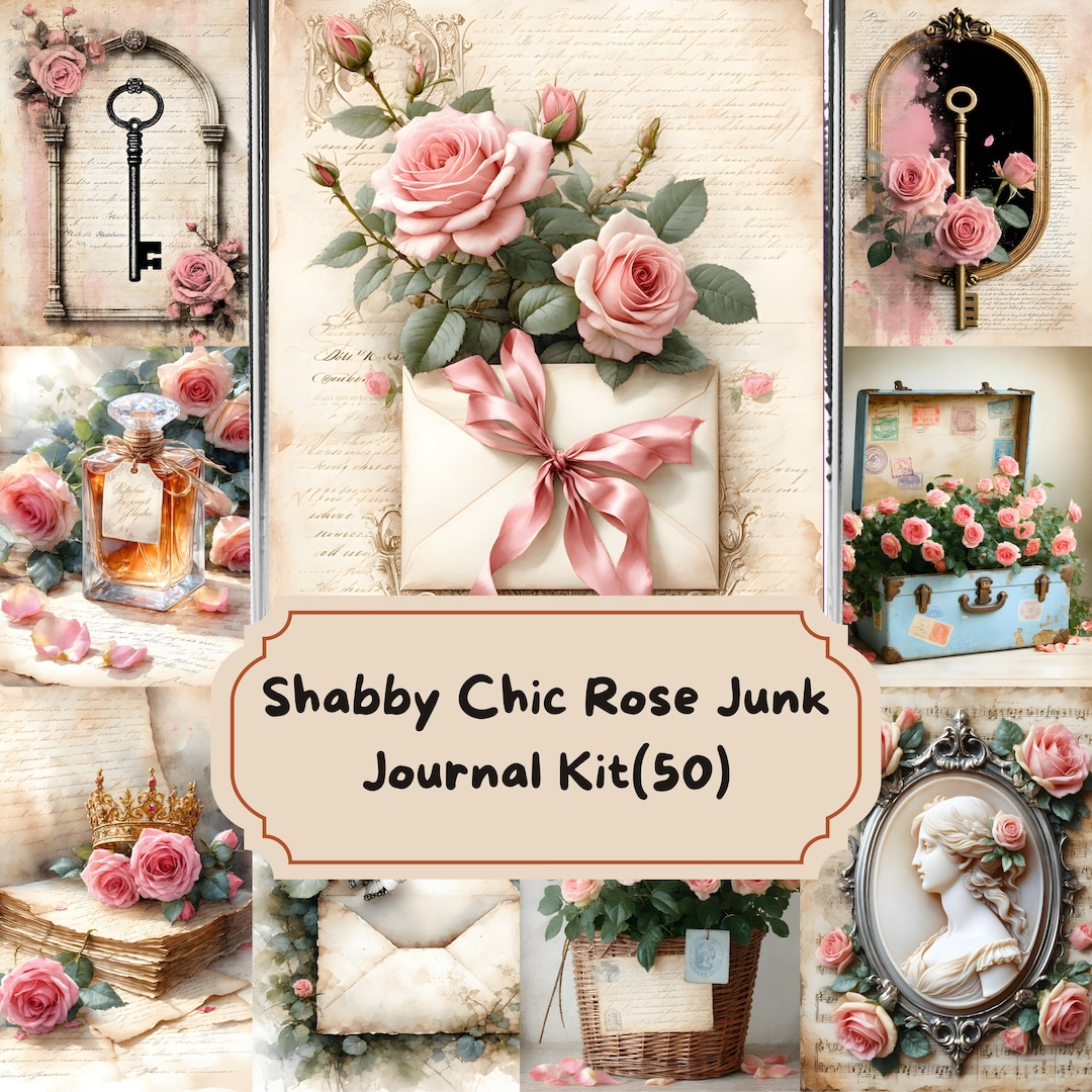 Shabby Chic Rose Junk Journal Kit | Floral Digital Papers & Printable ...