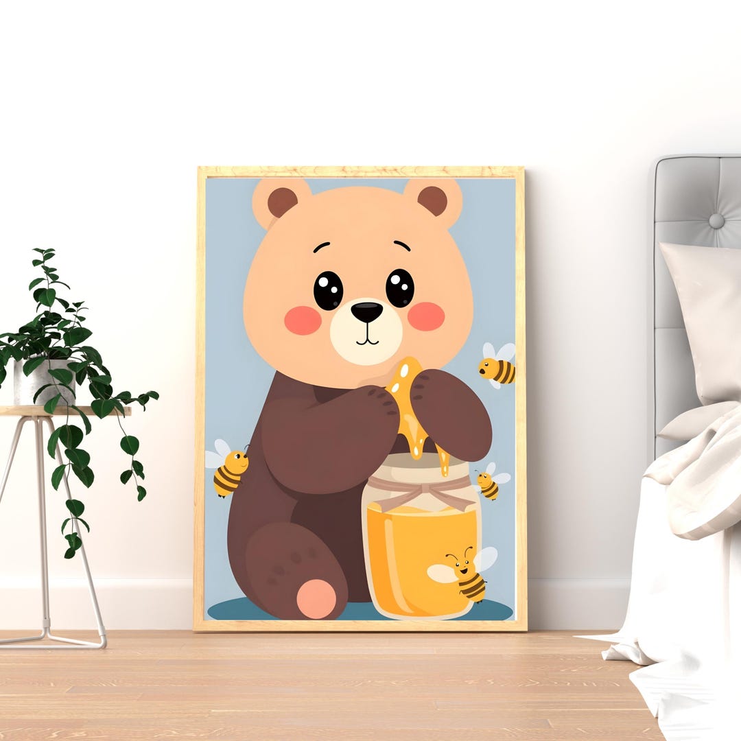 Honey Bear Digital Art Print – Instant Download | Cute Kids Wall Art ...