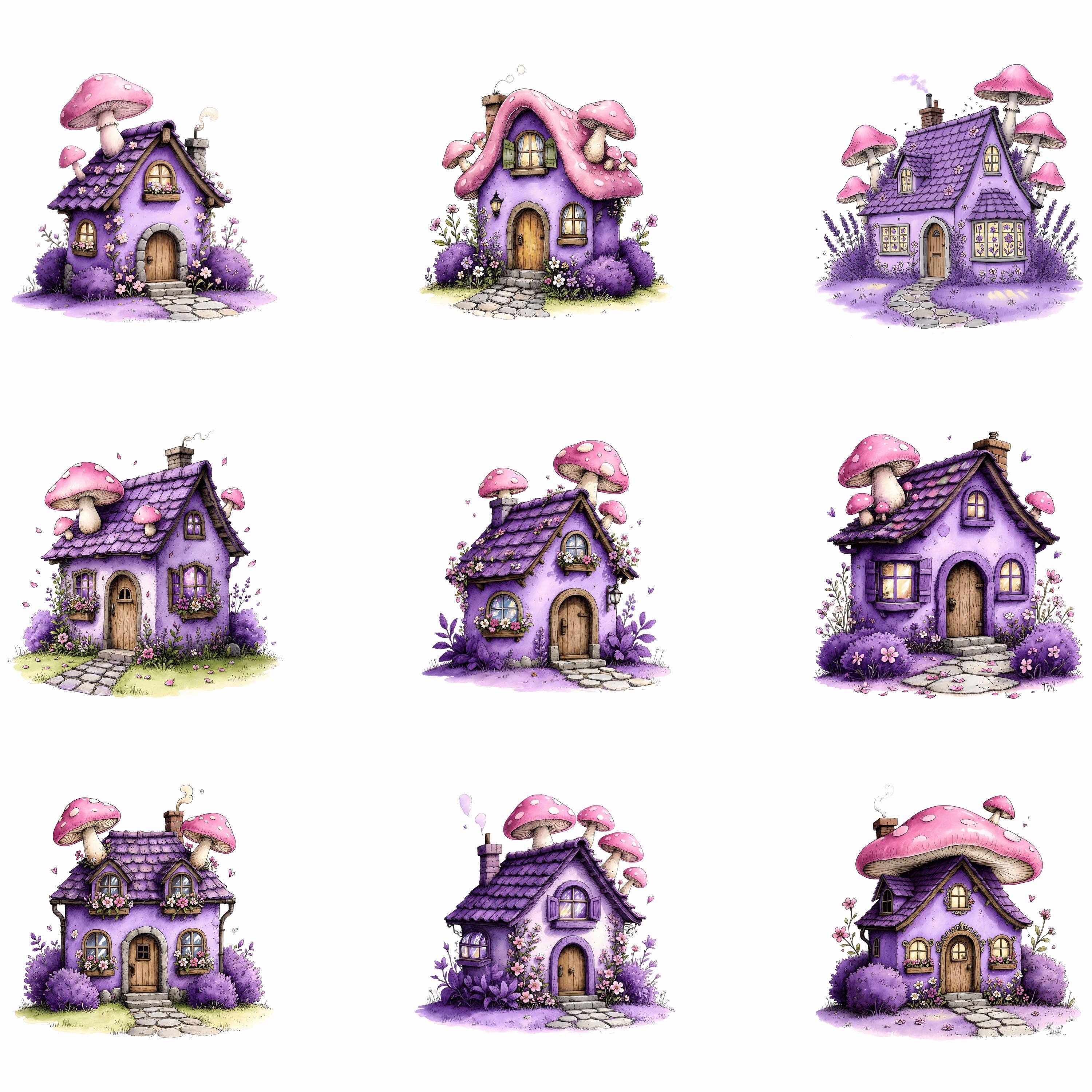 Magical Purple Fairy Clipart – Watercolor Garden Fairies & Fairy House ...