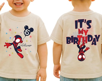 Camiseta personalizada de cumpleaños de Spidey, camiseta infantil con nombre personalizado, conjunto de Spidey y sus amigos.