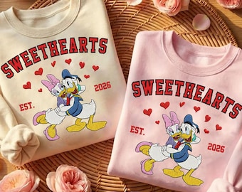 Bluza z haftem Disneyland, z kreskówkową parą, koszulką walentynkową Donalda i Daisy