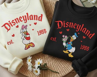 Bluza z haftem dla pary Donald i Daisy, bluza z kapturem Forever Sweethearts, koszulka dla pary Disney, pasująca koszulka Disney, prezent na Walentynki